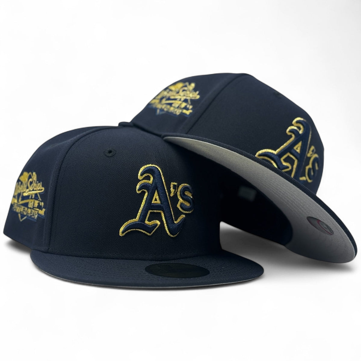 Oakland Athletics 1989 World Series Fitted Hats-Navy