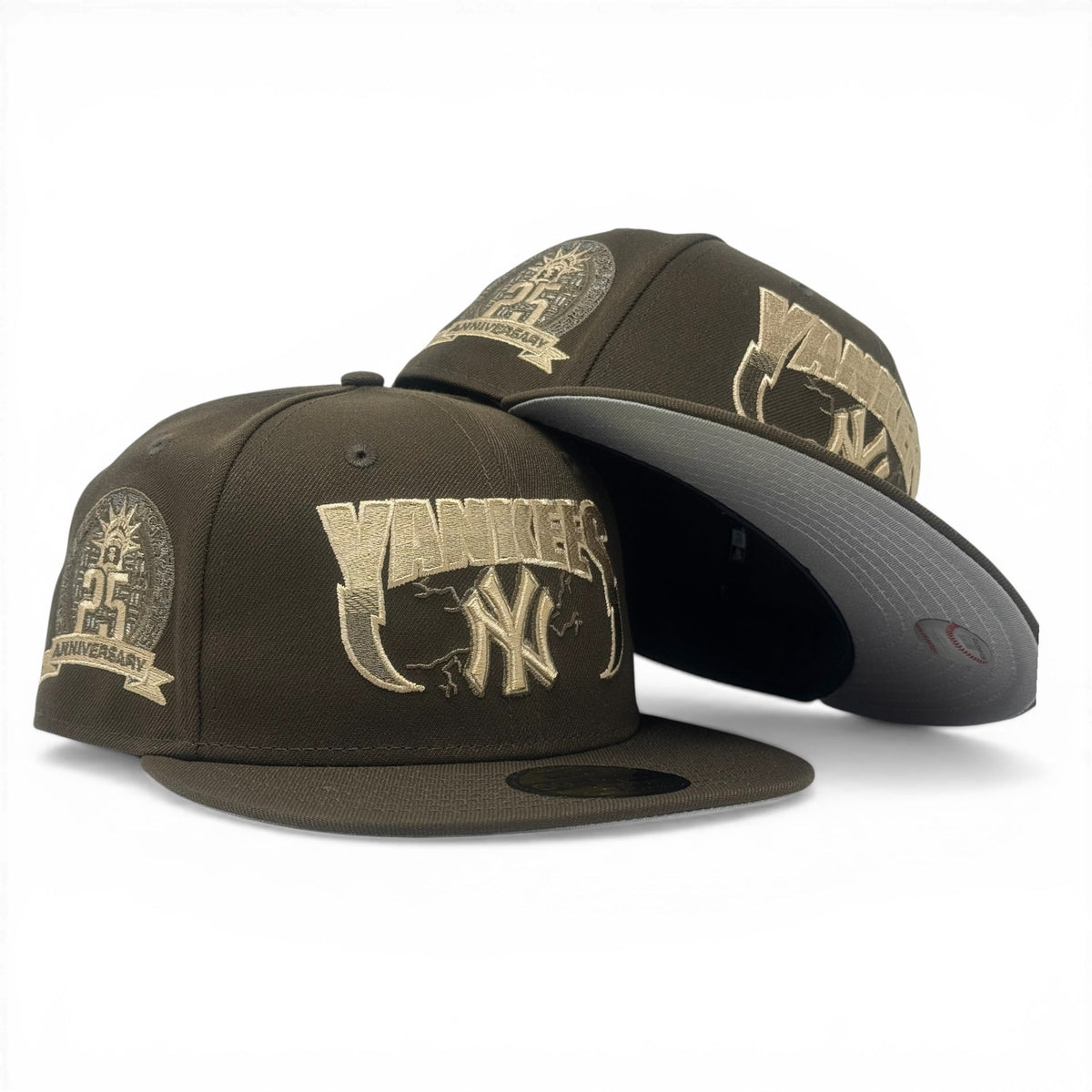New York Yankees "Supercharged Logo" Fitted Hats-Brown