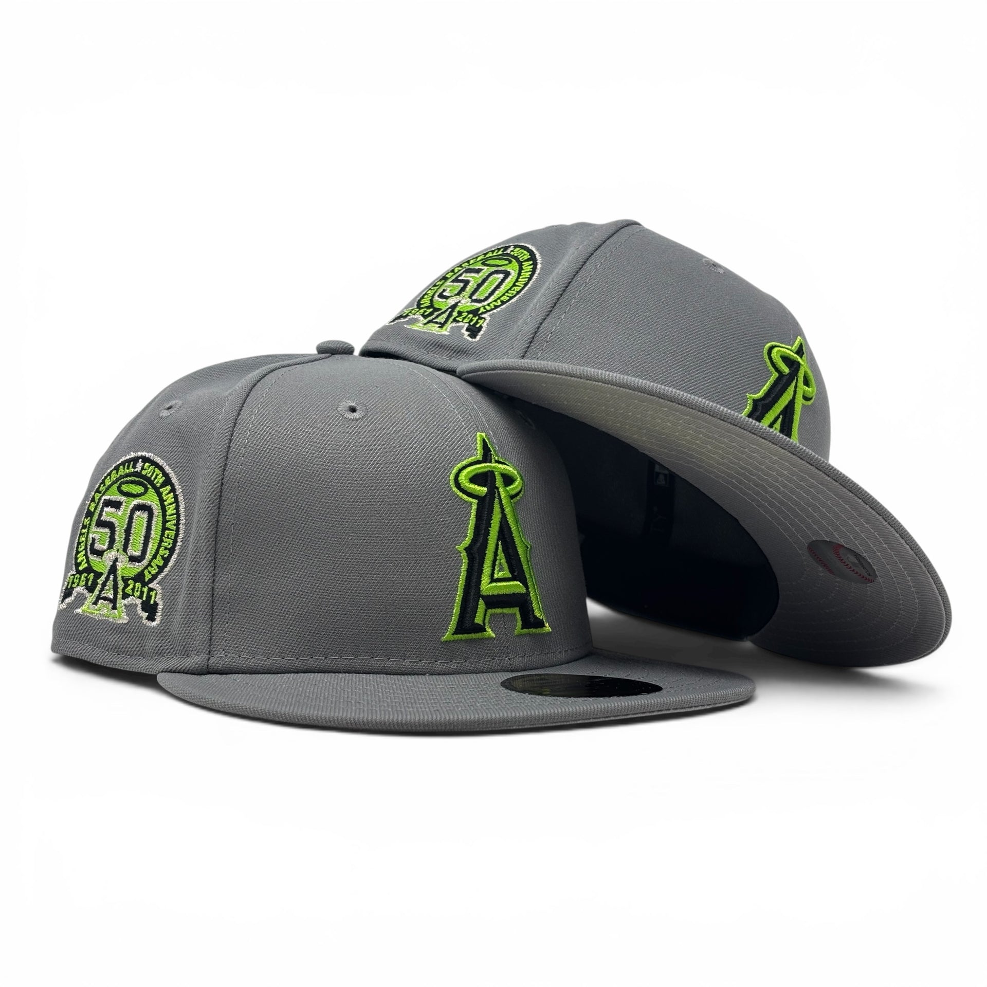 Los Angeles Angels 50th Anniversary Fitted Hat-Gray Lime