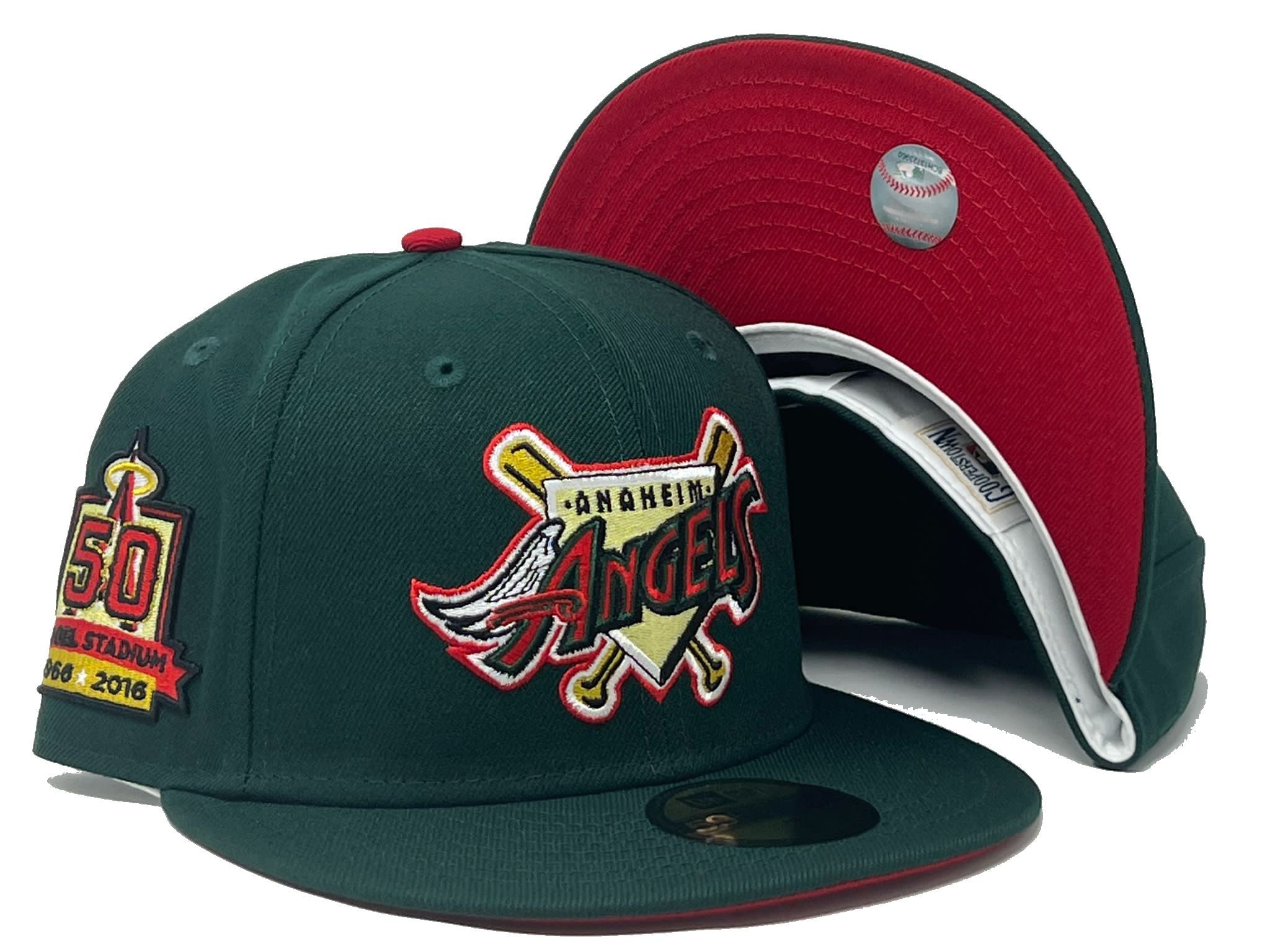 Angels 50th Anniversary Dark Green Red Brim New Era Fitted Hat