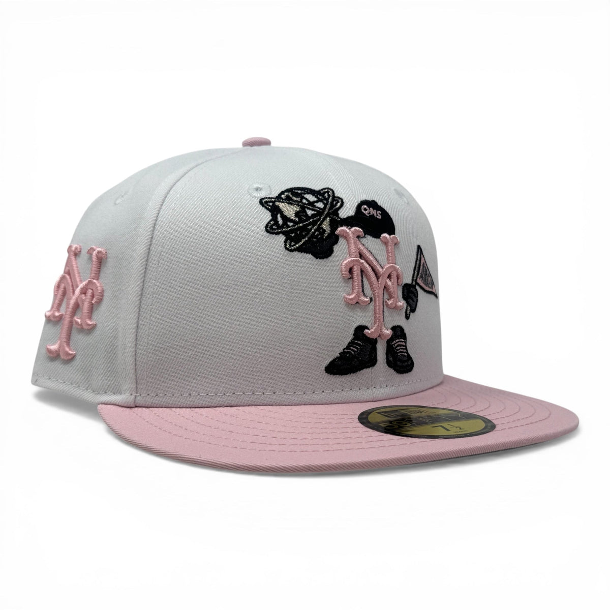 New York Mets Cartoon 59FIFTY QNS  New Era  Fitted Hat -White/Pink