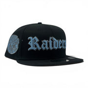 Oakland Raiders 3X Super bowl Champ 9Fifty New Era Snapback Hats Black/ Sky