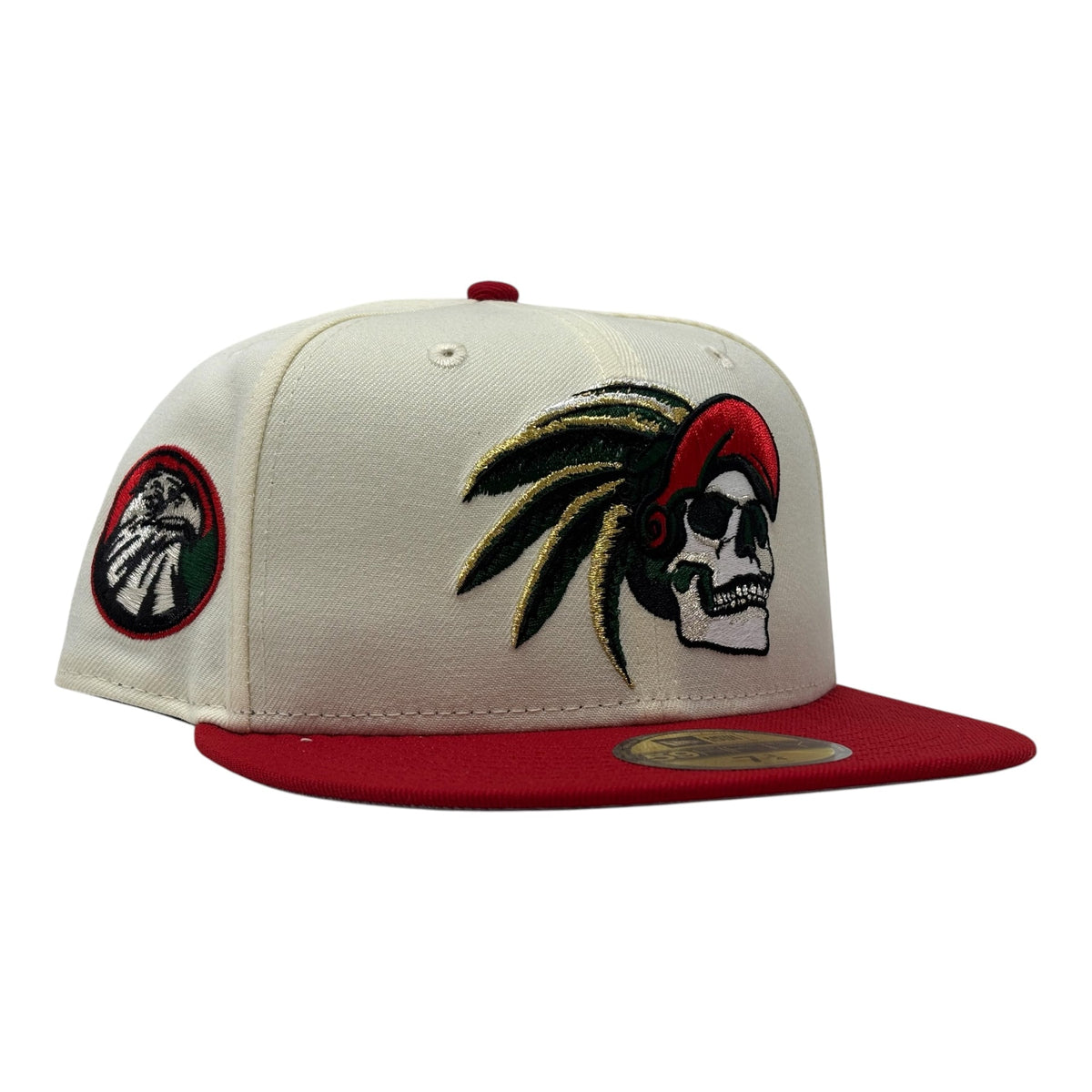 Aztec Skull Warriors New Era Fitted Hat-Chrome Red