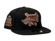 Anahiem Angels 50th Anniversary Black Rust Orange Brim New Era Fitted Hat