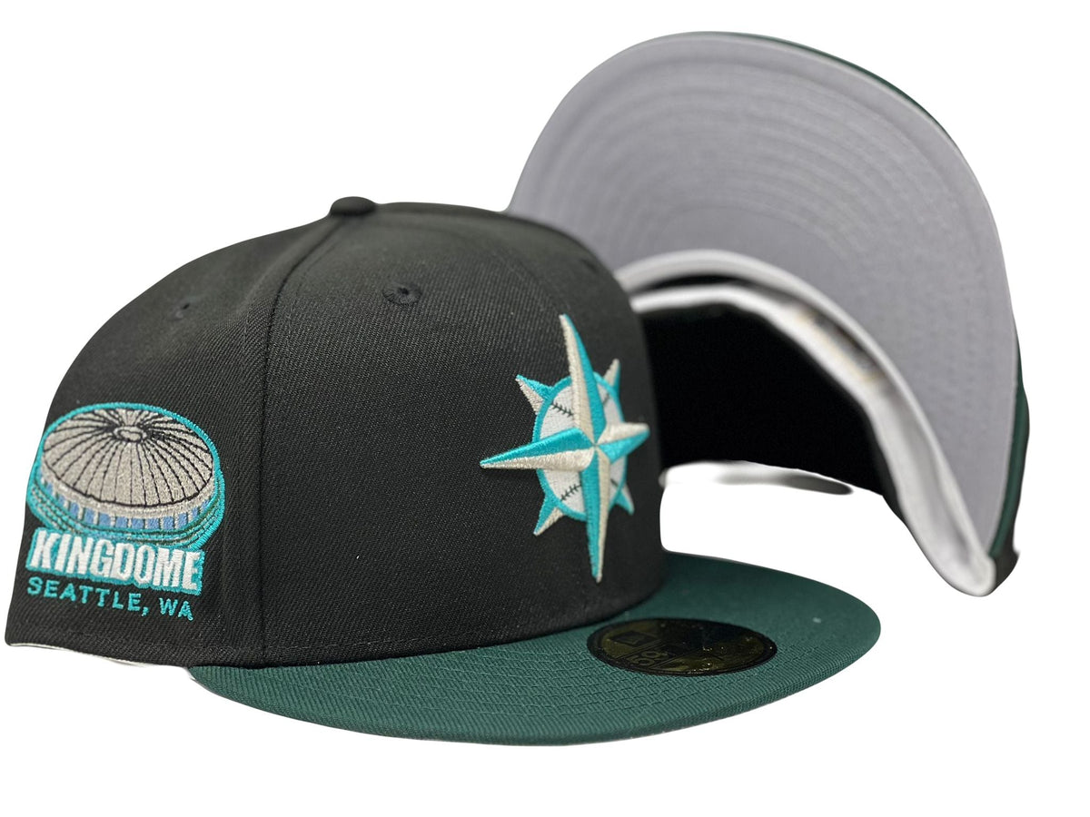 seattle Mariners Kingdome Stadium Black Dark Green Visor Gray Brim New Era Fitted Hat