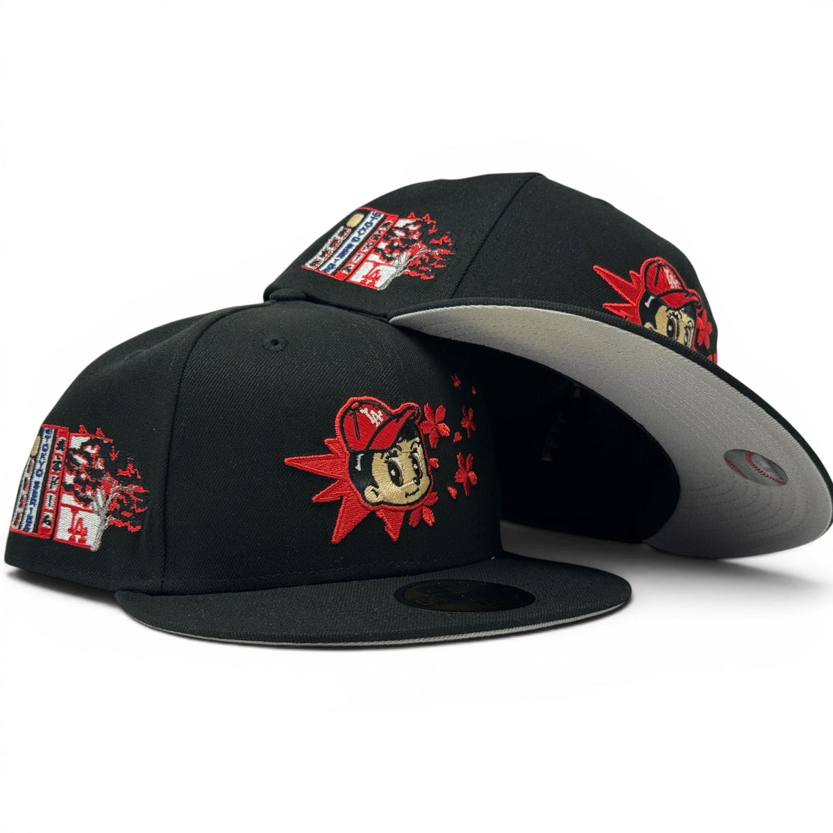 Los Angeles Dodgers 2025 World Series Black mascot Cherry Blossom Fitted Hat