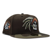 Aztec Skull Warriors Pink Brim New Era Fitted Hat-Brown Woodland Camouflage
