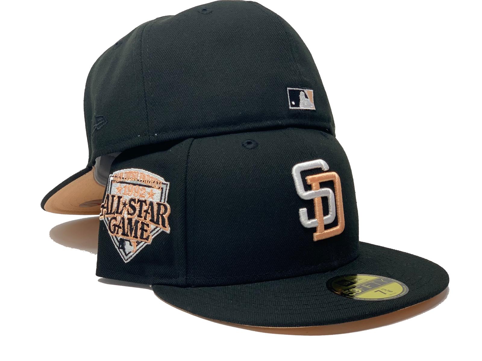SAN DIEGO PADRES 1992 ALL STAR GAME BLACK PEACH BRIM NEW ERA FITTED HAT