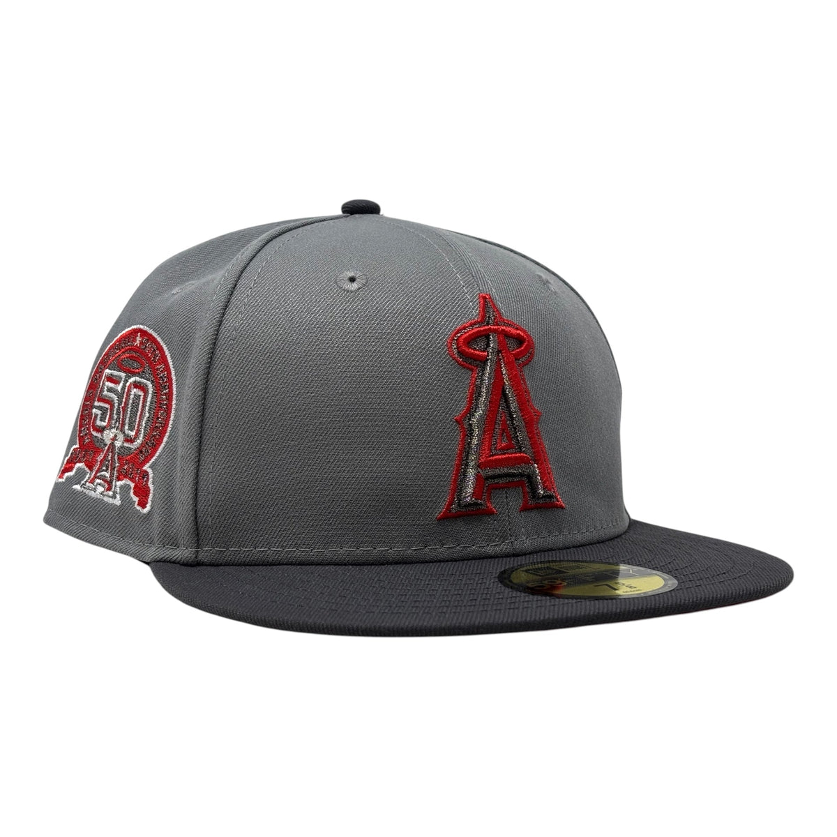Los Angeles Angels 50th Anniversary Red Brim Fitted Hats-Gray