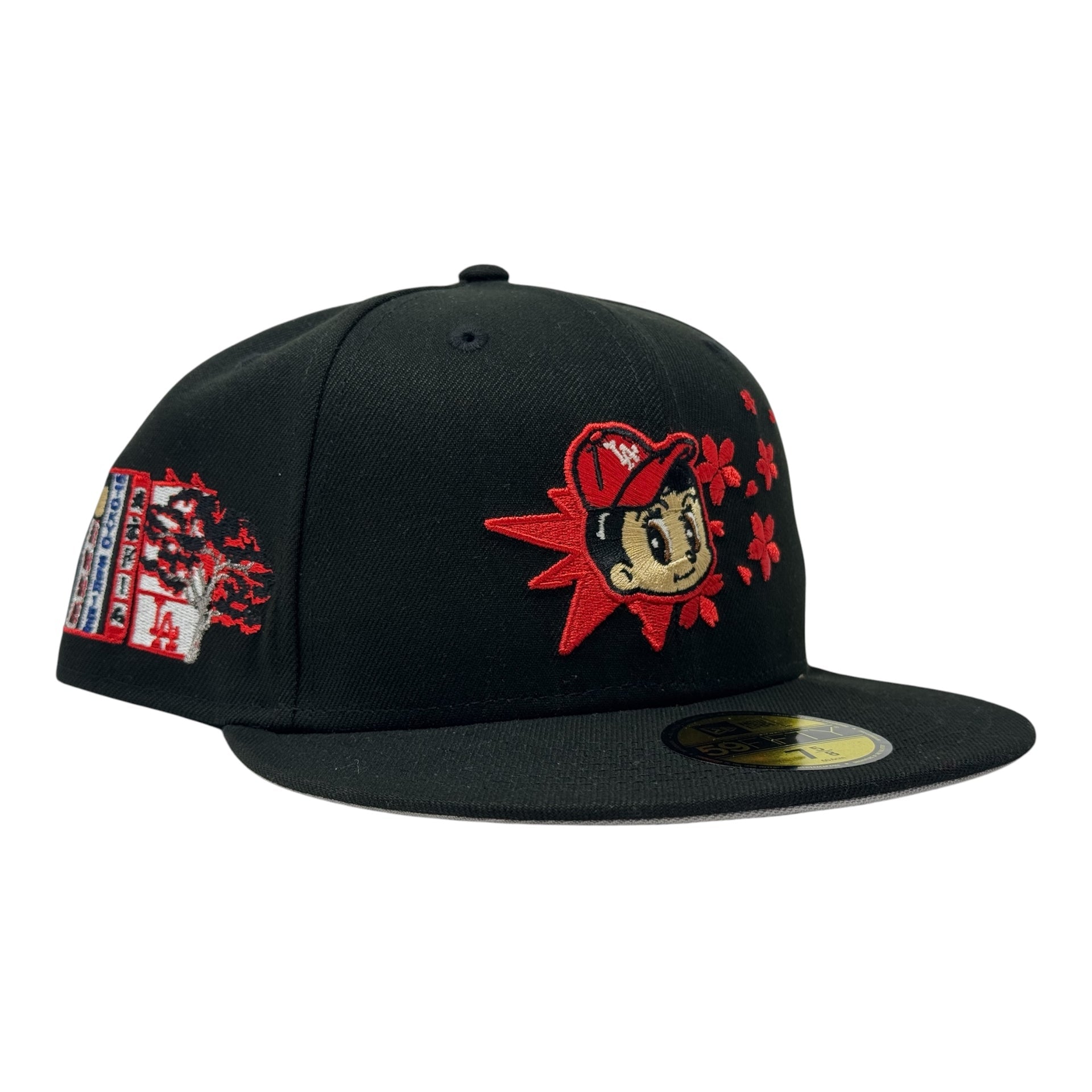 Los Angeles Dodgers 2025 World Series Black mascot Cherry Blossom Fitted Hat