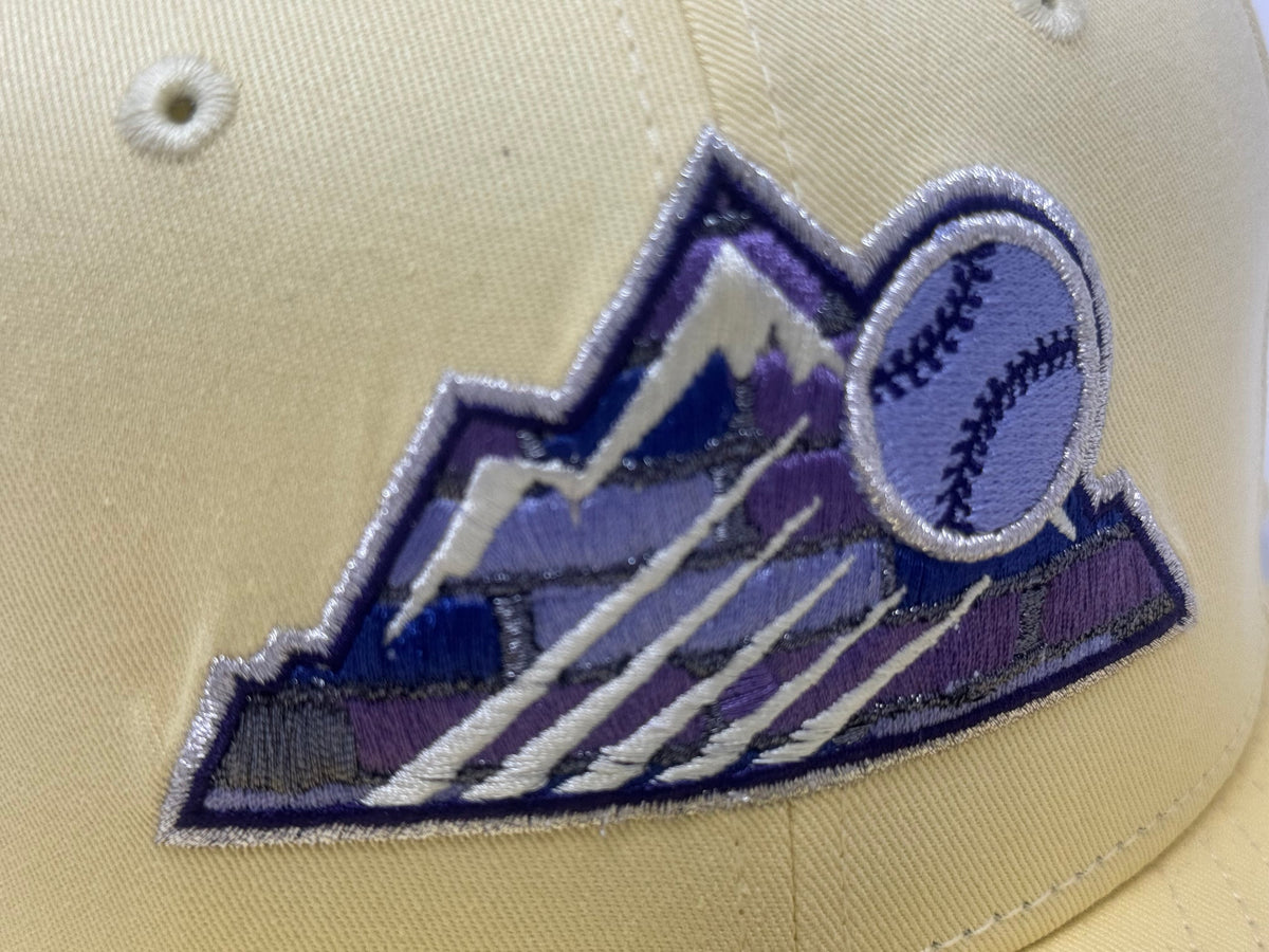 Colorado Rockies Soft Yellow Lavender Brim 59Fifty Fitted Hat