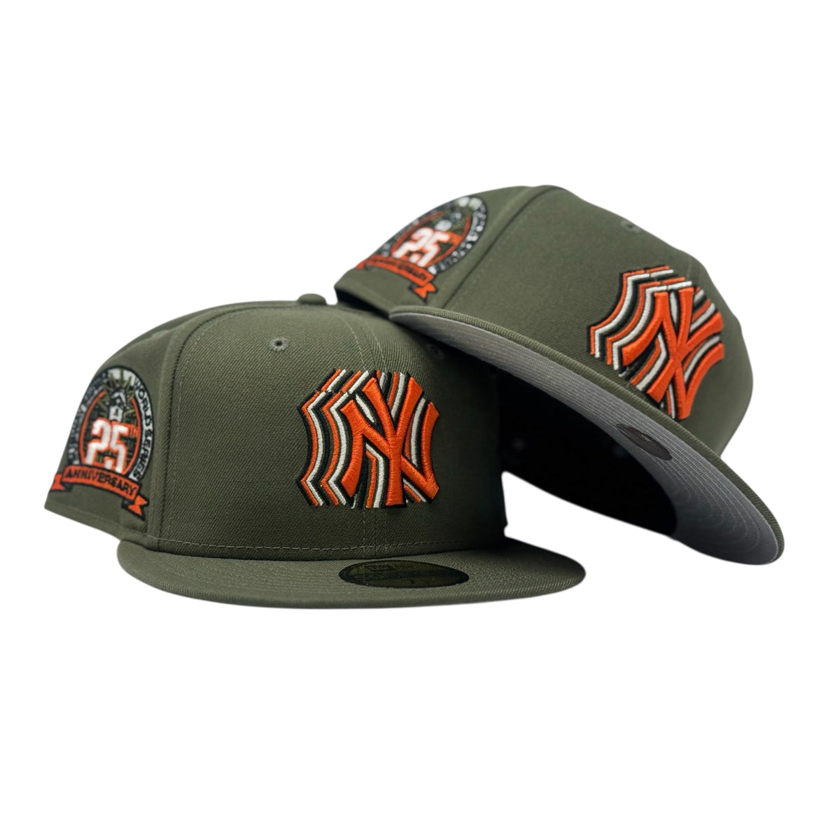 New York Yankees 25th Anniversary Champions Shadow Logo Fitted Hats-Olive