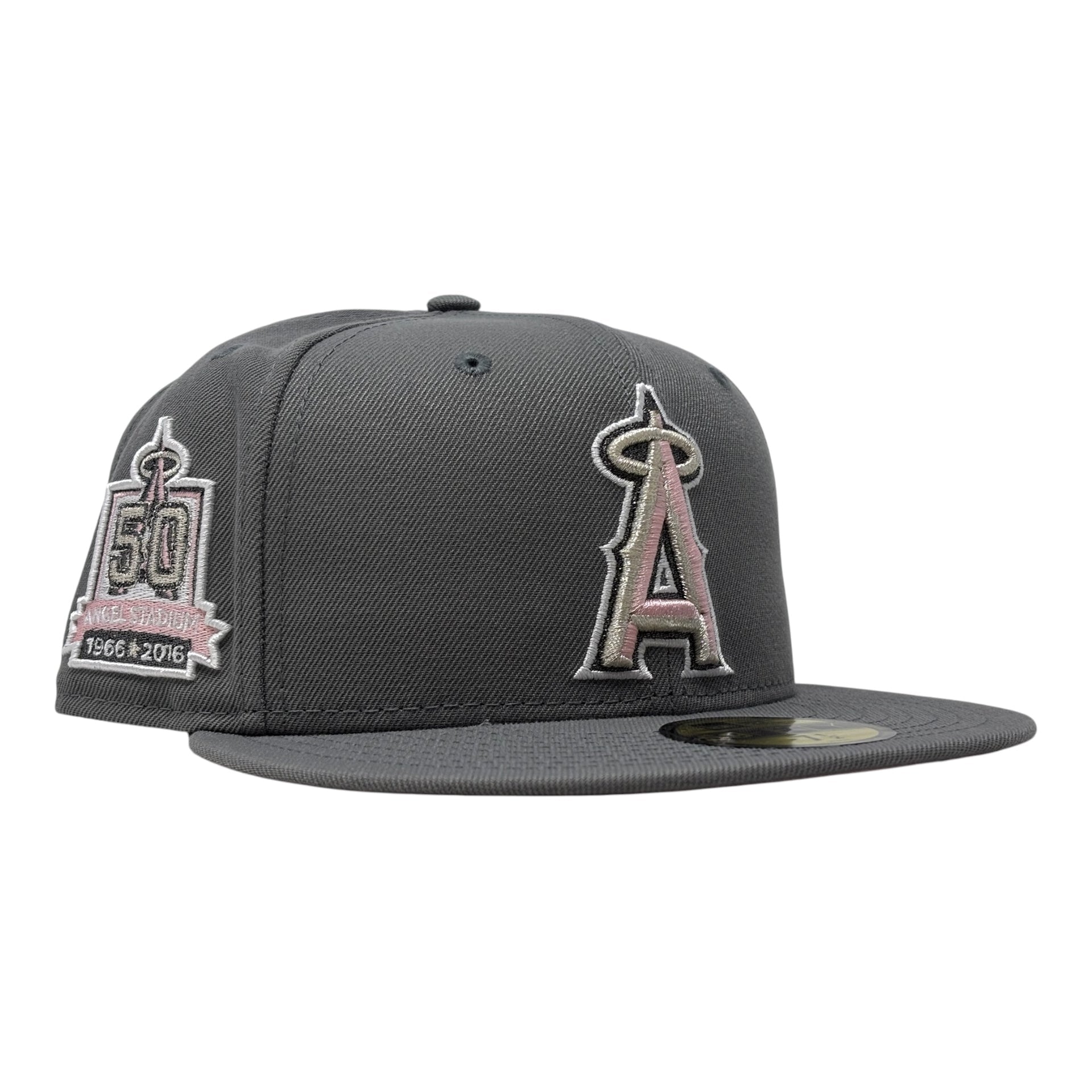 Los Angeles Angels 50th Anniversary Pink Brim New Era Fitted Hat-Gray