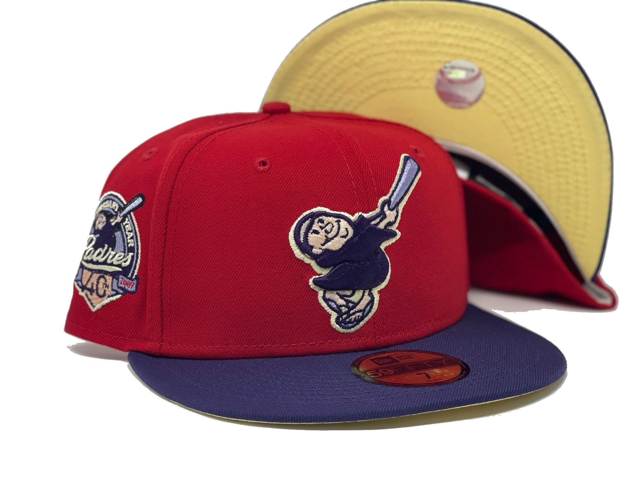SAN DIEGO PADRES 40TH ANNIVERSARY "TULIP COLLECTION" BUTTER POPCORN BRIM NEW ERA FITTED HAT