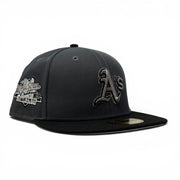 Oakland Athletics 1989 World Series Metallic Logo Fitted Hat- Dark Gray Black
