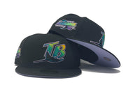 TAMPA BAY 1998 INAUGURAL SEASON BLACK LAVENDER BRIM NEW ERA FITTED HAT