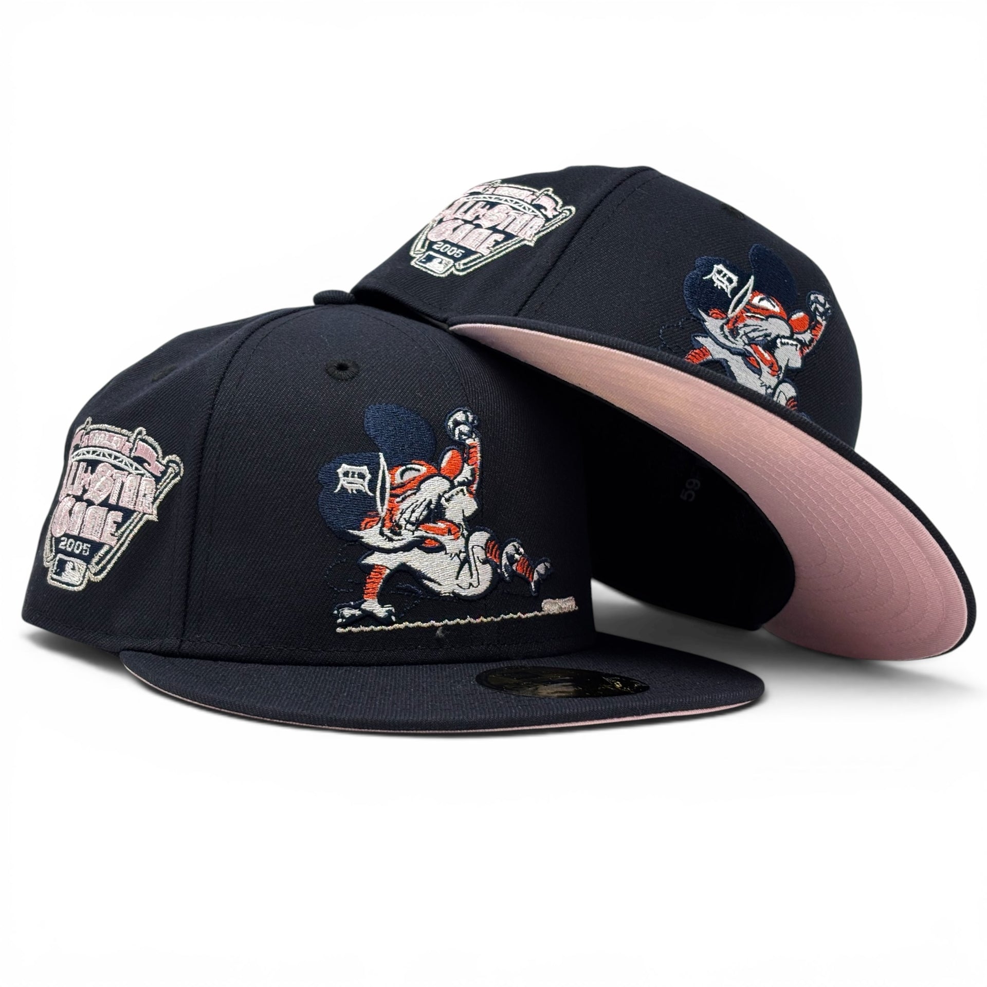 Detroit Tigers 2005 All Star Game Sliding Kitty Pink Brim Fitted Hat-Navy