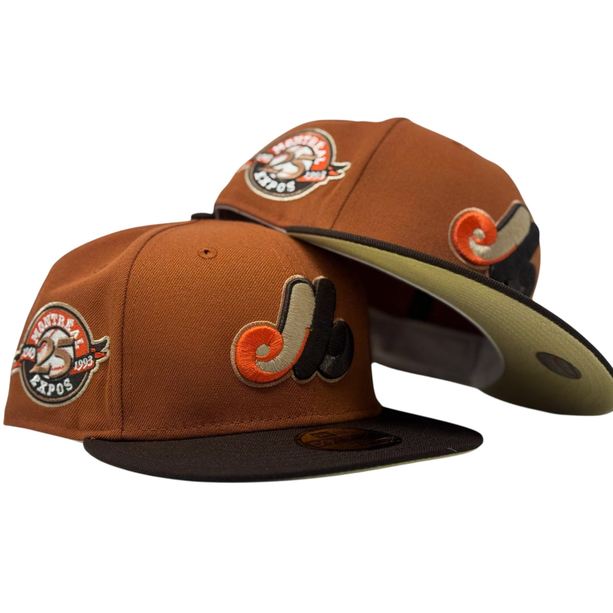 Montreal Expos 25th Anniversary Rust Orange Brown Visor Vegas Gold Brim New Era Fitted Hat