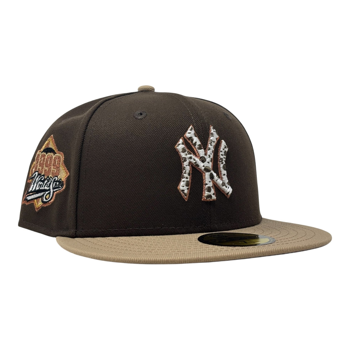 New York Yankees 1999 World Series Cow Print Fitted Hat Brown