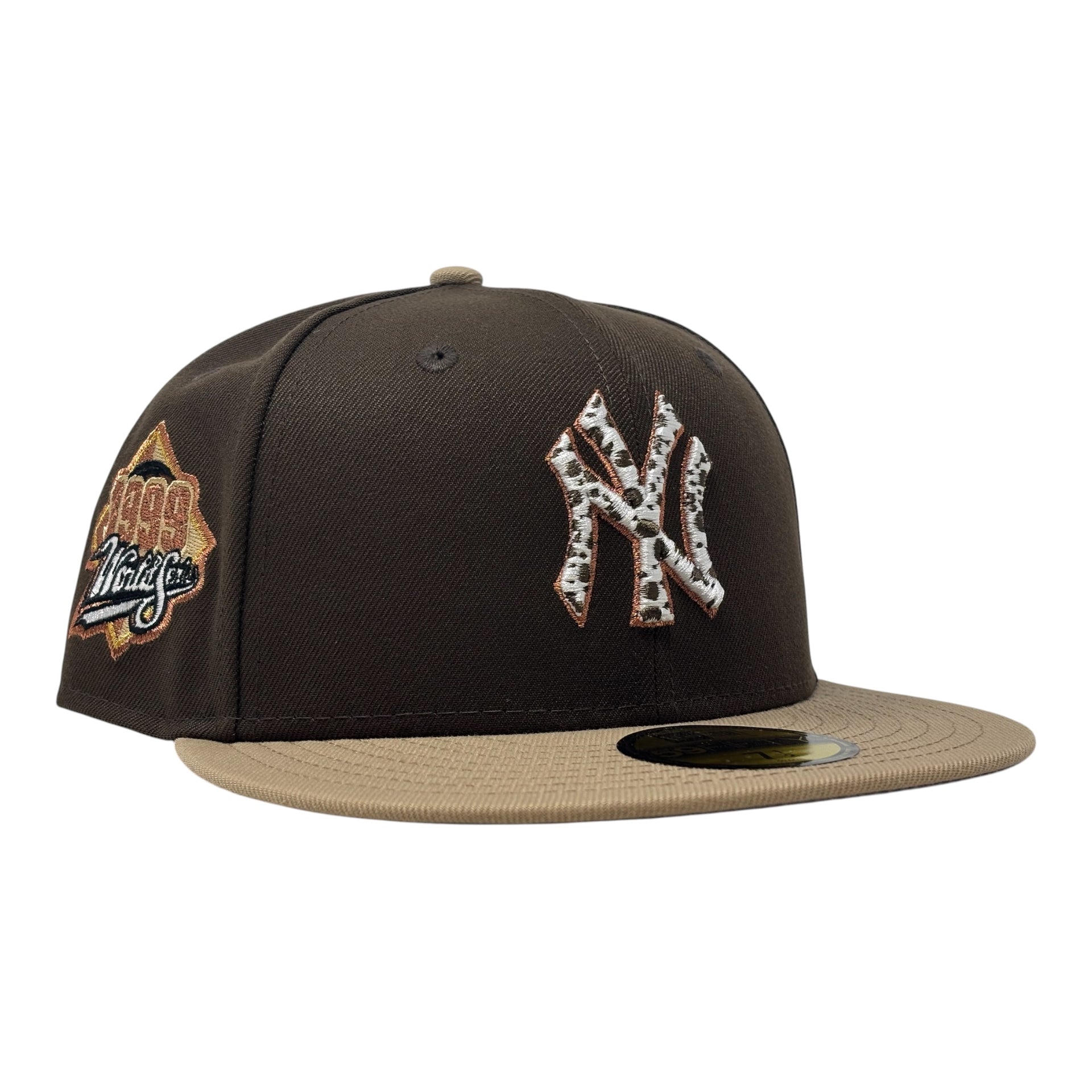 New York Yankees 1999 World Series Cow Print Fitted Hat Brown