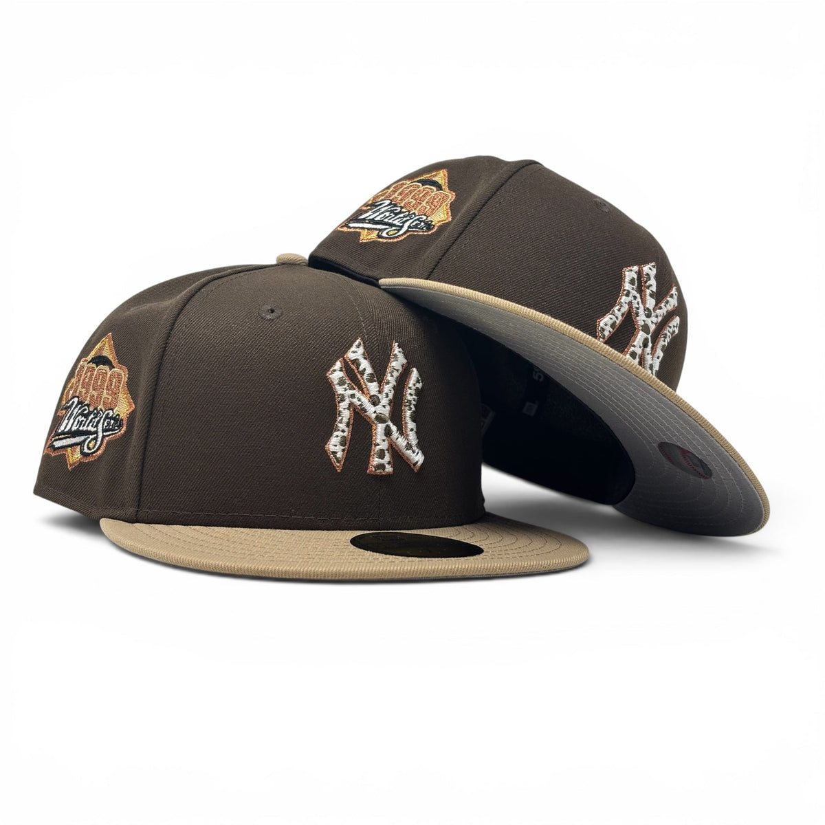 New York Yankees 1999 World Series Cow Print Fitted Hat Brown