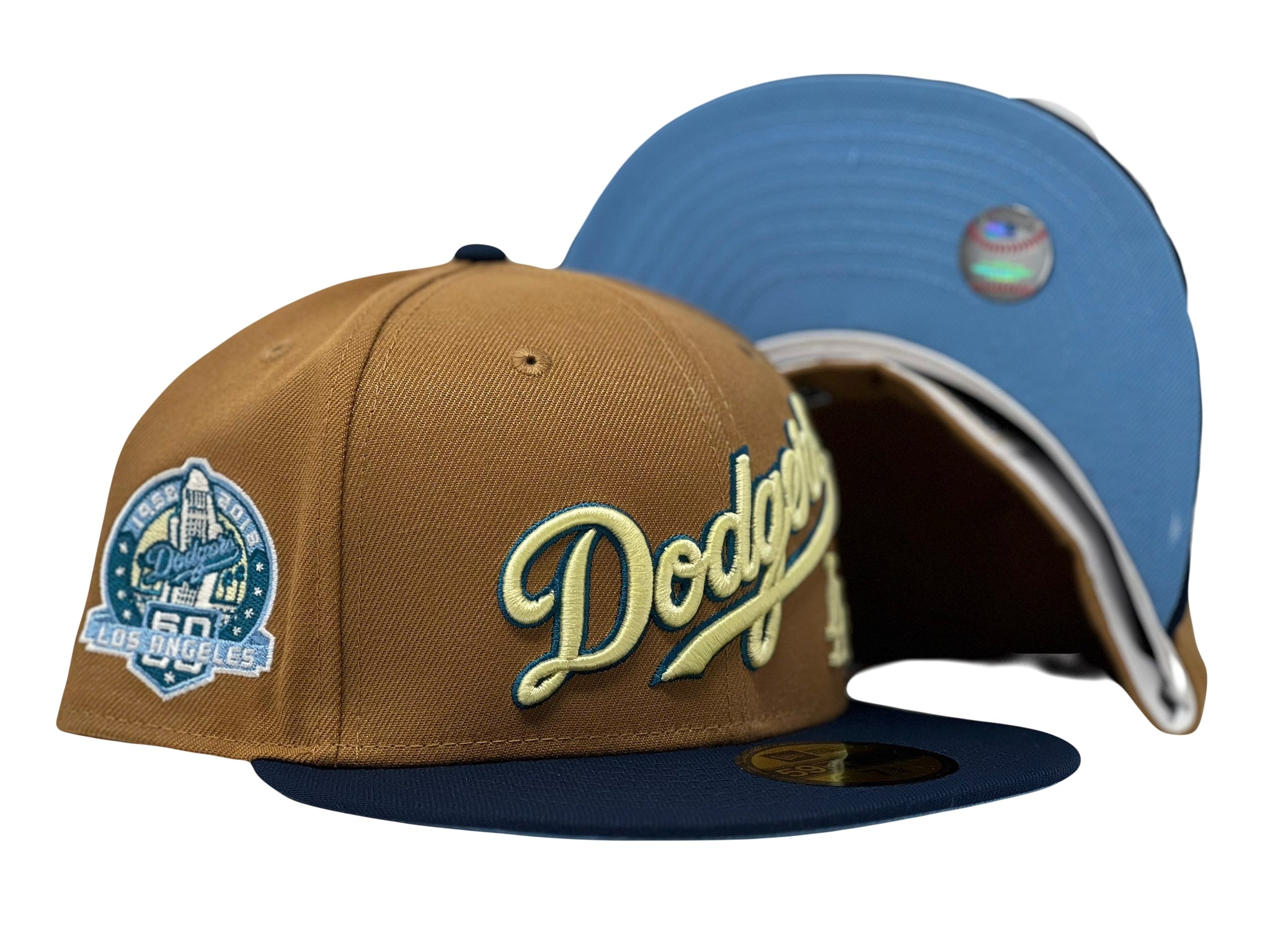 Los Angeles Dodgers 60th Anniversary Light Bronze Navy Ice Brim New Era Fitted Hat