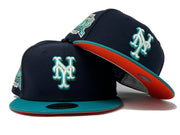 NEW YORK METS 40TH ANNIVERSARY NAVY AQUA ORANGE BRIM NEW ERA FITTED HAT