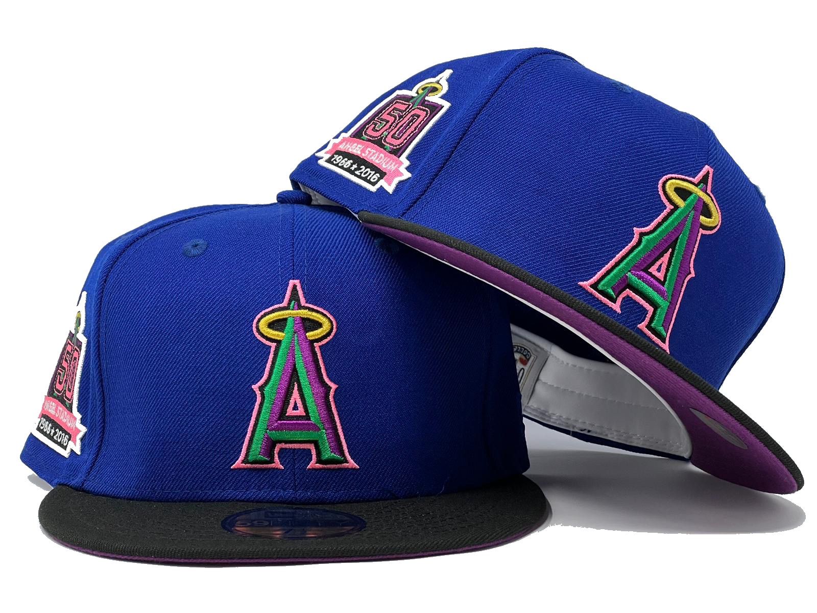 Angels  50th  Anniversary Royal Black Sparkling Grape Brim Fitted Hats