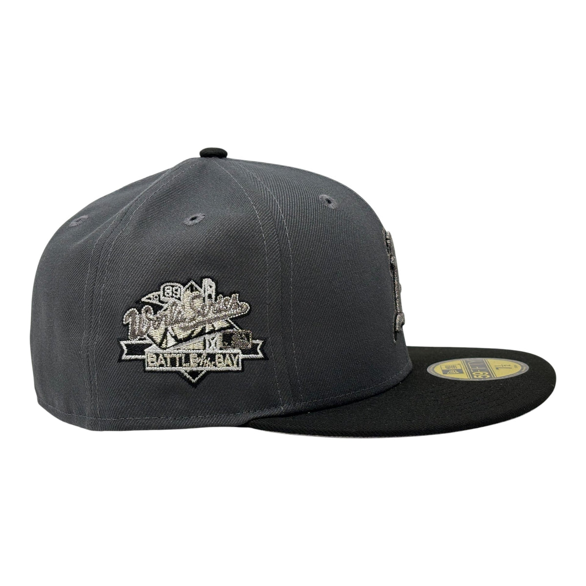 Oakland Athletics 1989 World Series Metallic Logo Fitted Hat- Dark Gray Black