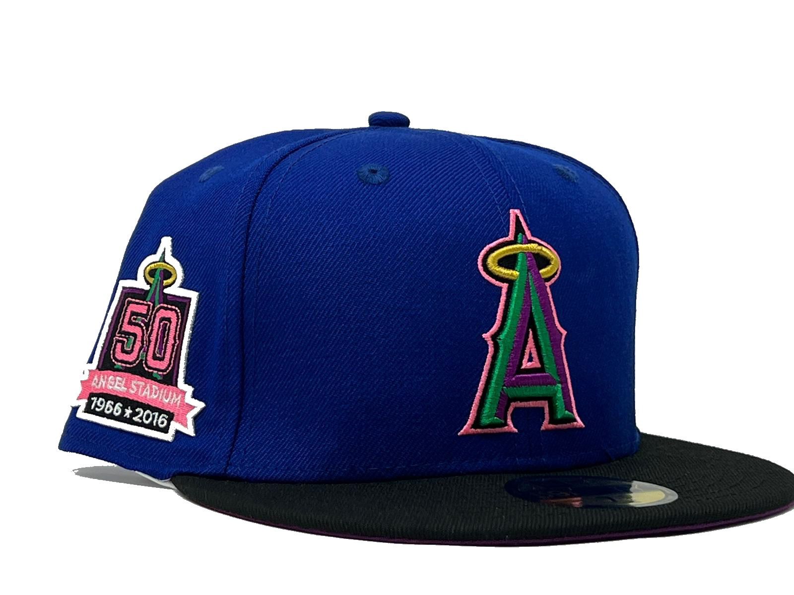 Angels  50th  Anniversary Royal Black Sparkling Grape Brim Fitted Hats