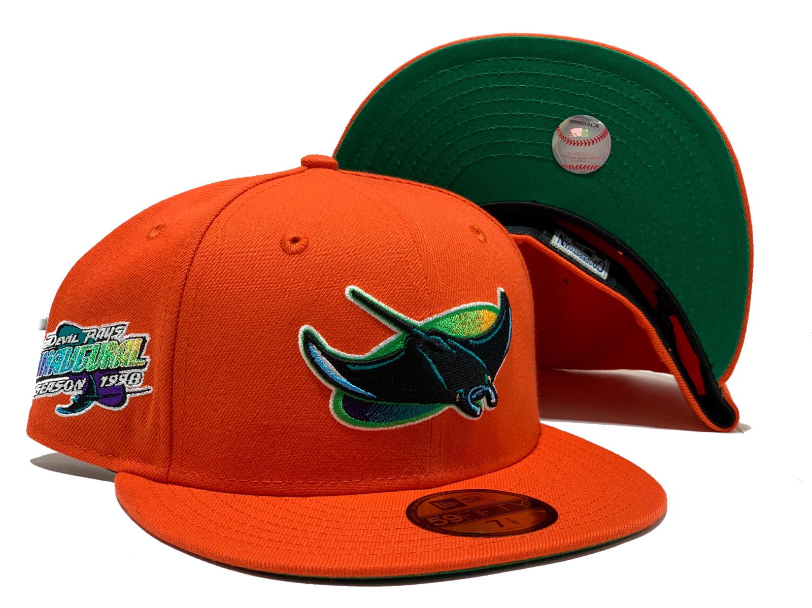 TAMPA BAY DEVIL RAYS 1998 INAUGURAL SEASON ORANGE GREEN BRIM NEW ERA FITTED HAT