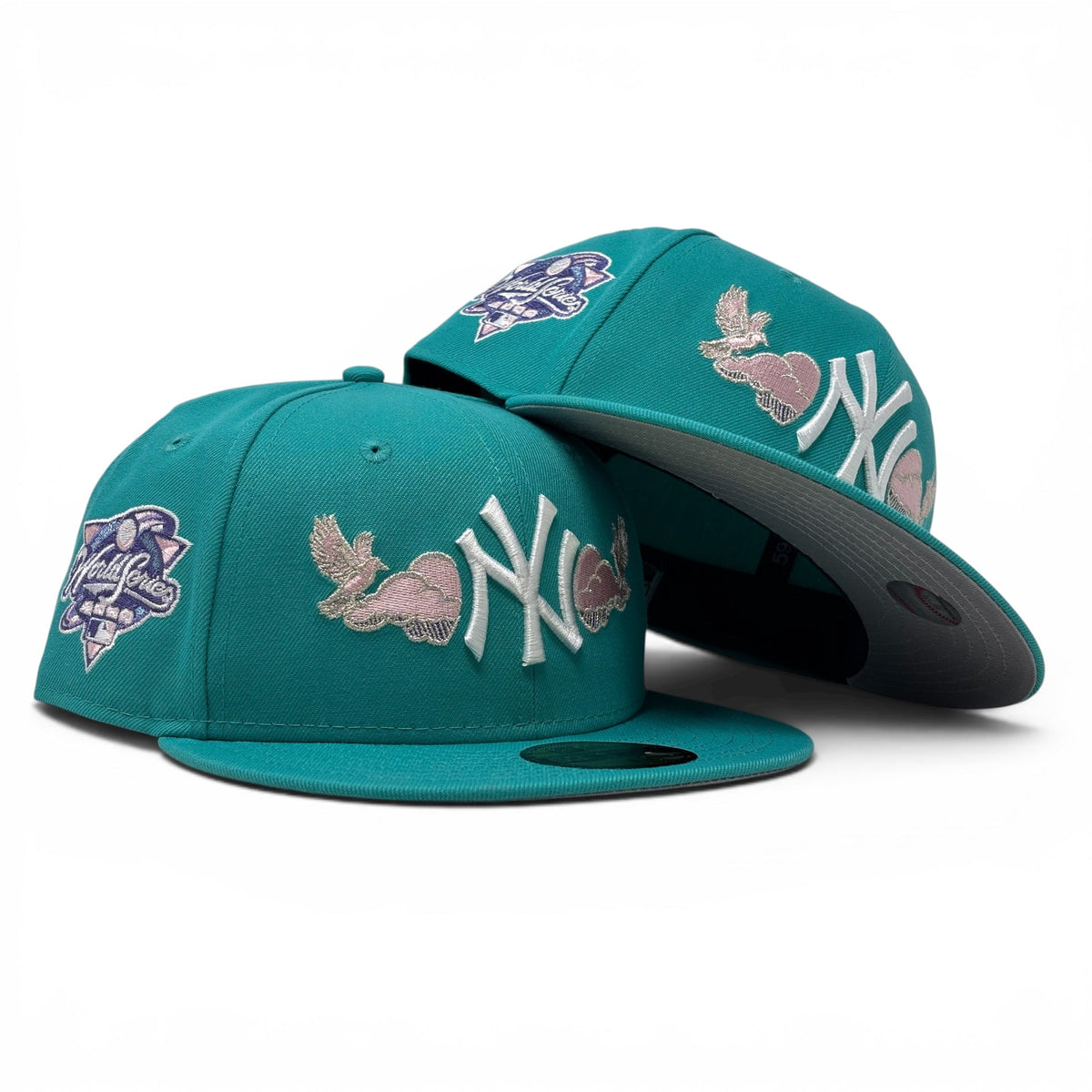 New York Yankees 2000 World Series Bird in the Cloud Fitted Hats-Teal