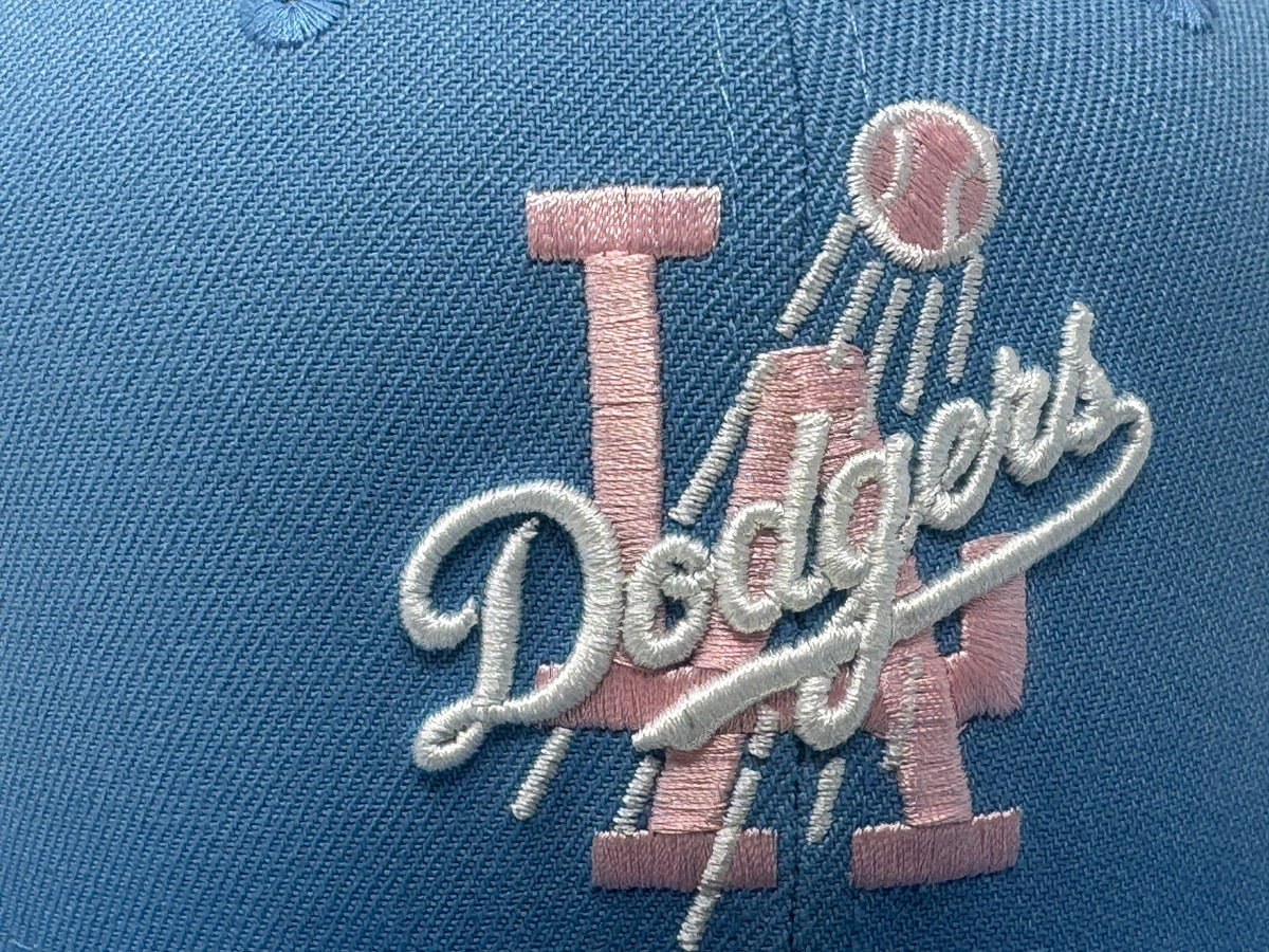 Los Angeles Dodgers 2025 World Champions Fitted Hat-Sky Blue Pink