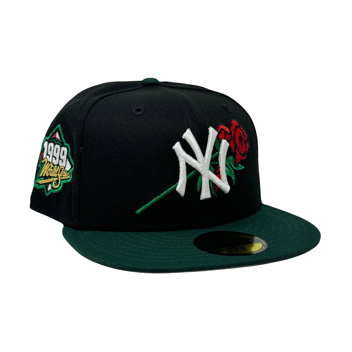 New York Yankees 1999 World Series Floral Logo Fitted Hat-Black Green