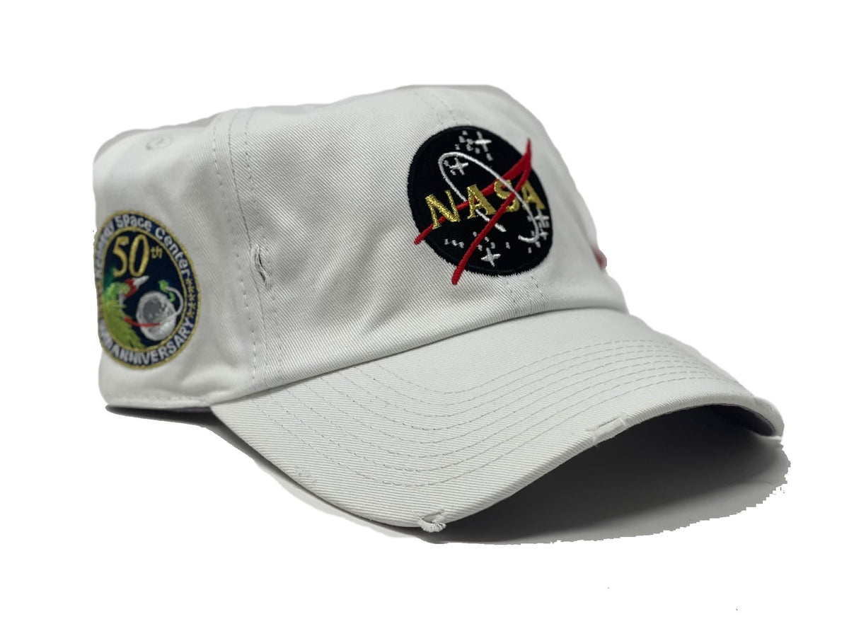 White Nasa Dad Hat 50th Anniversary Side Patch