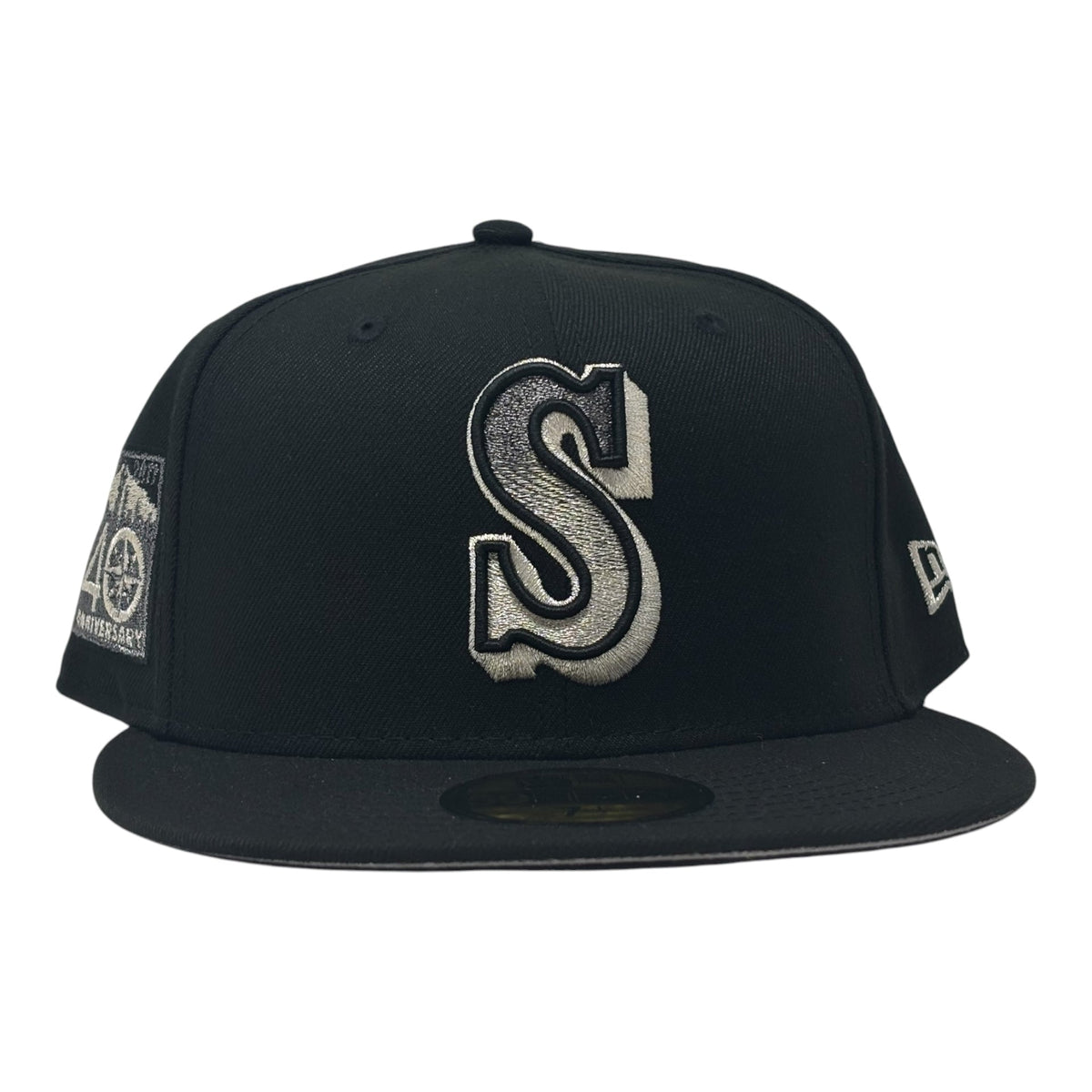Seattle Mariners 40th Anniversary Black Metallic Gradient Logo Fitted Hats