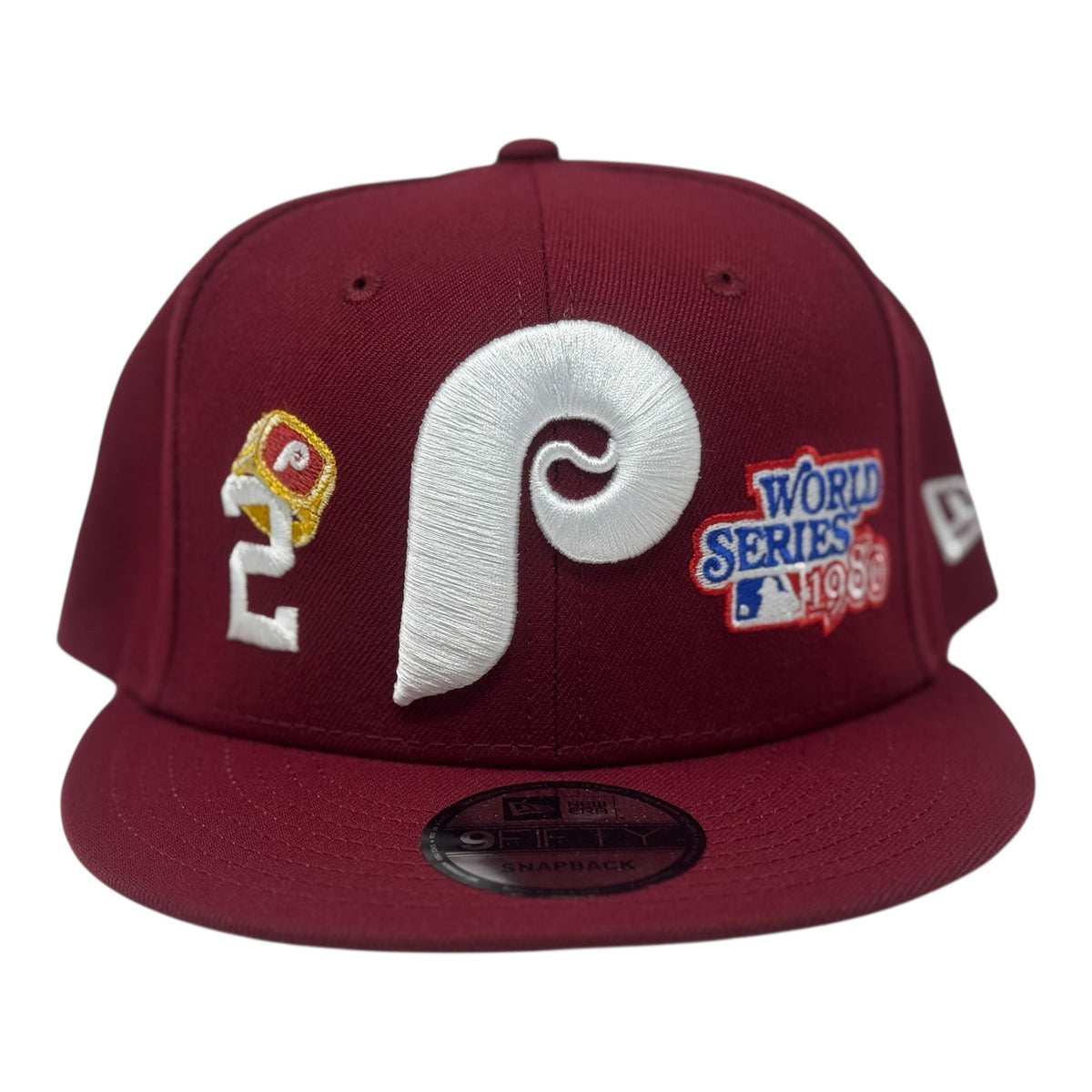 Philadelphia Phillies 2X Champions Multi Logo Snapback Hats-Burgundy