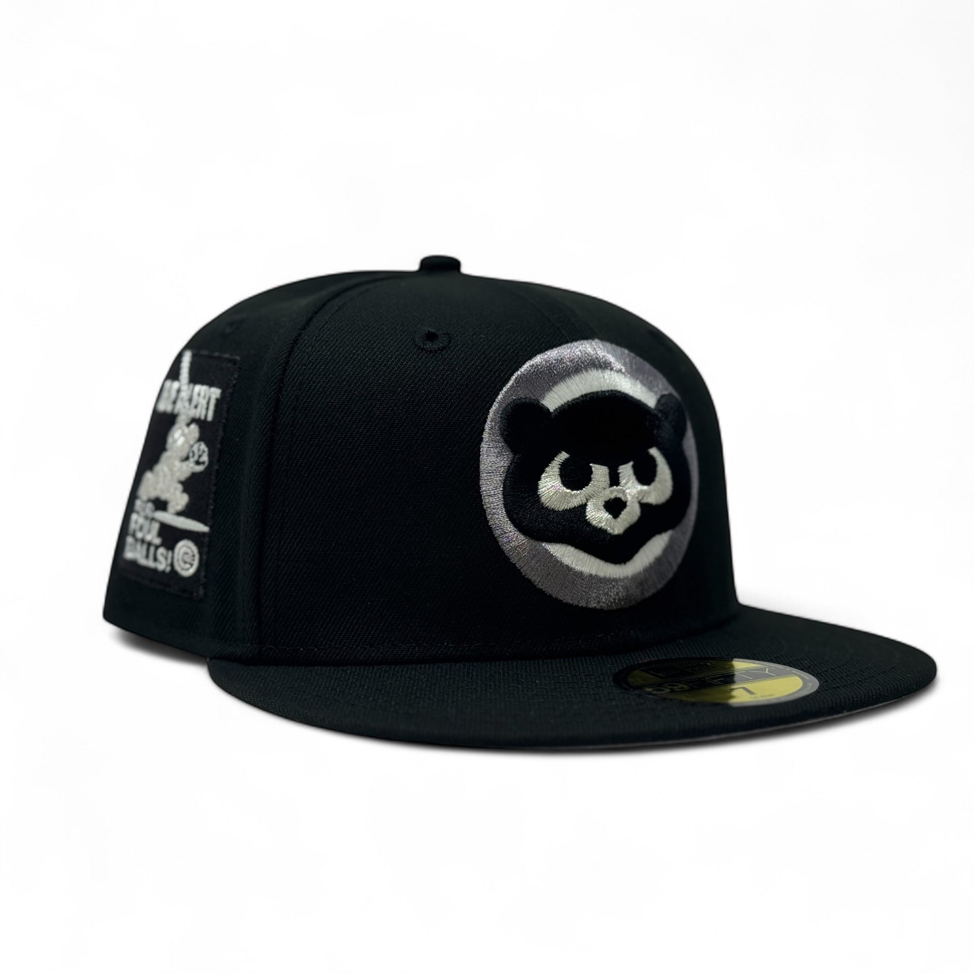 Chicago Cubs Be Alert Foul Balls Logo Fitted Hats-Black