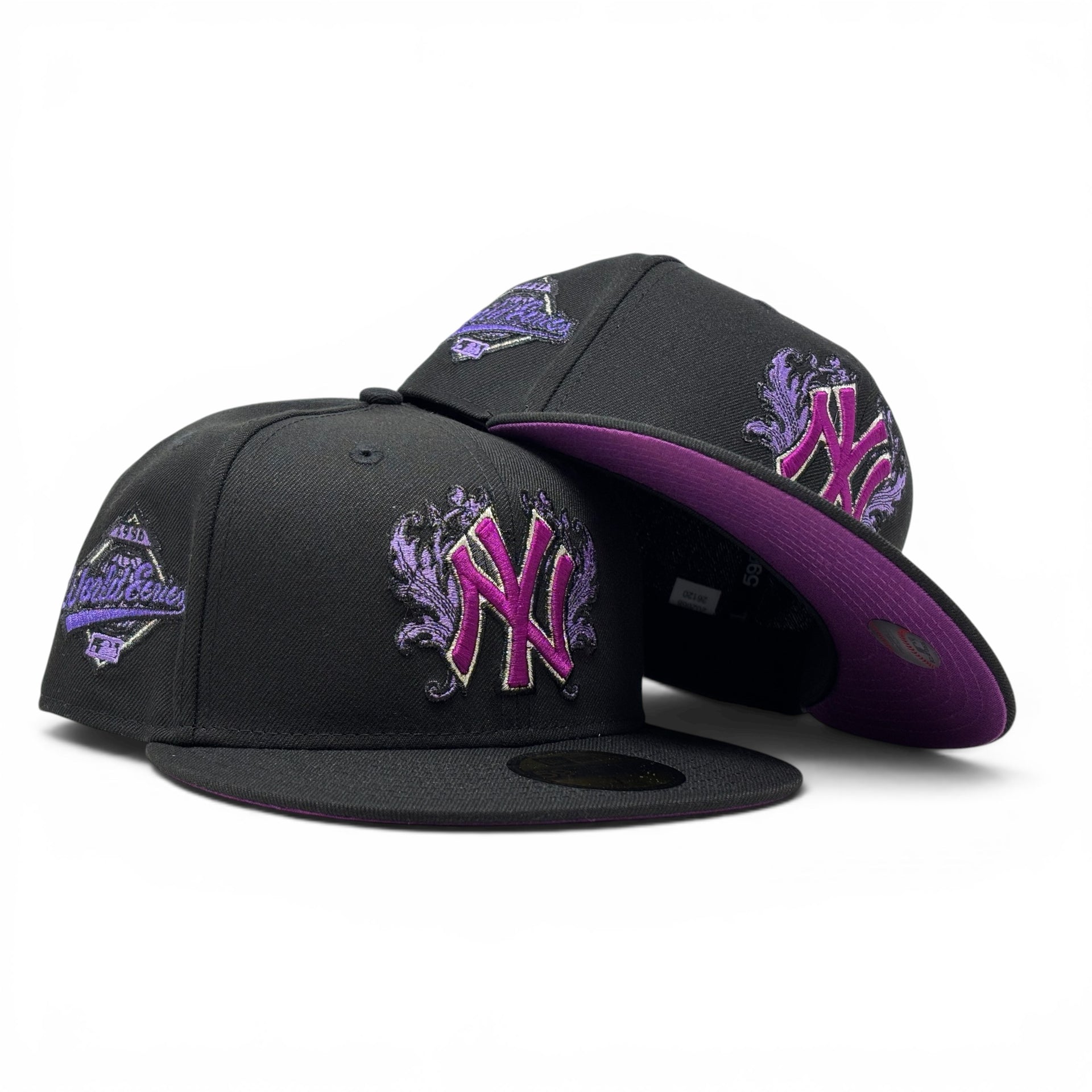 New York Yankees 1996 World Series iconic interlocking Fitted Hats-Black Purple