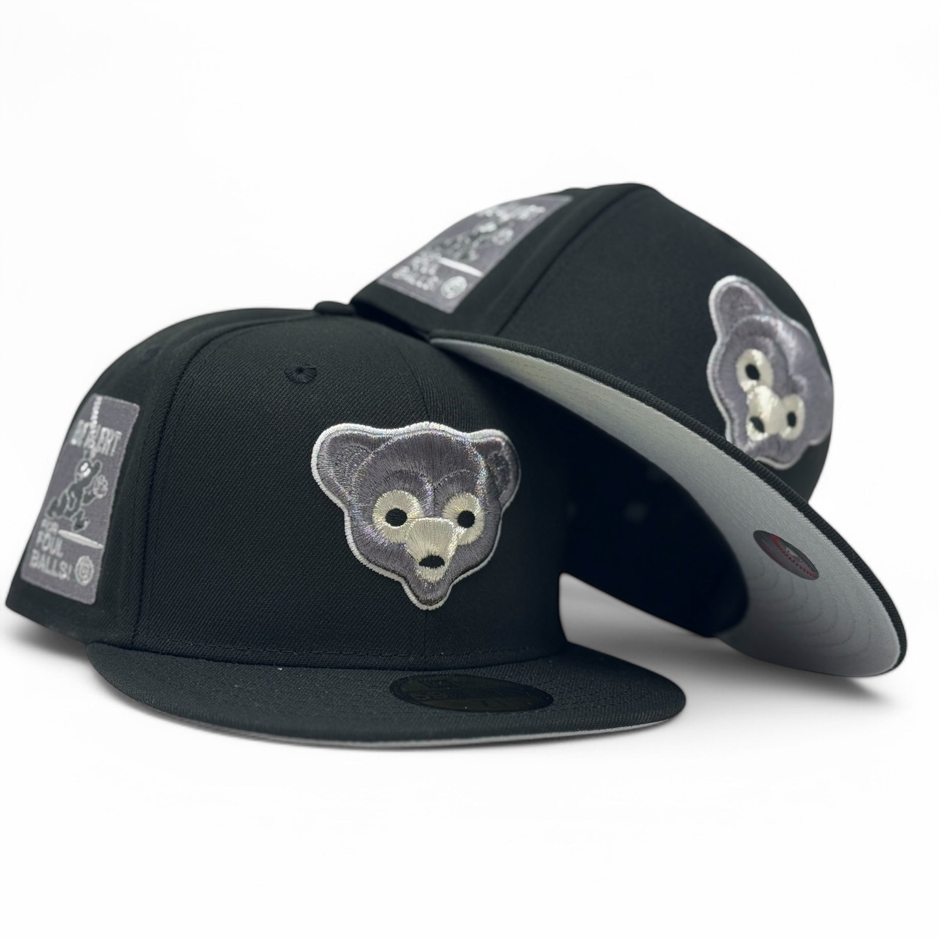 Chicago Cubs Be Alert Foul Ball Logo New Era Fitted Hats-Metallic Black