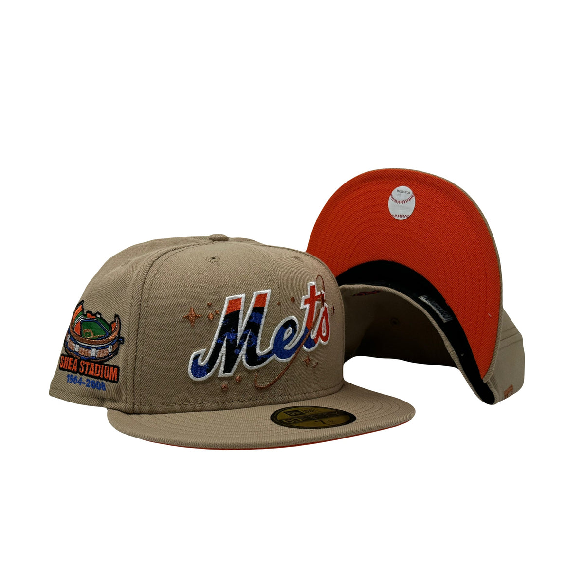 New York Mets Shea Stadium Camel Orange Brim New Era Fitted Hat