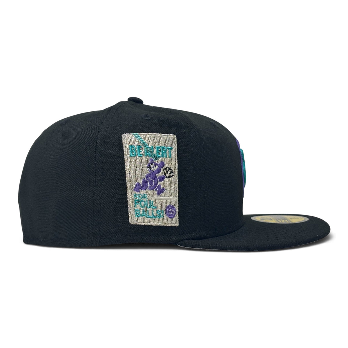 Chicago Cubs Be Alert Foul Ball Logo Fitted Hats-Black Purple Teal