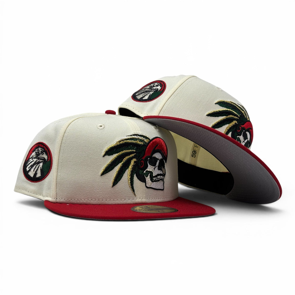 Aztec Skull Warriors New Era Fitted Hat-Chrome Red
