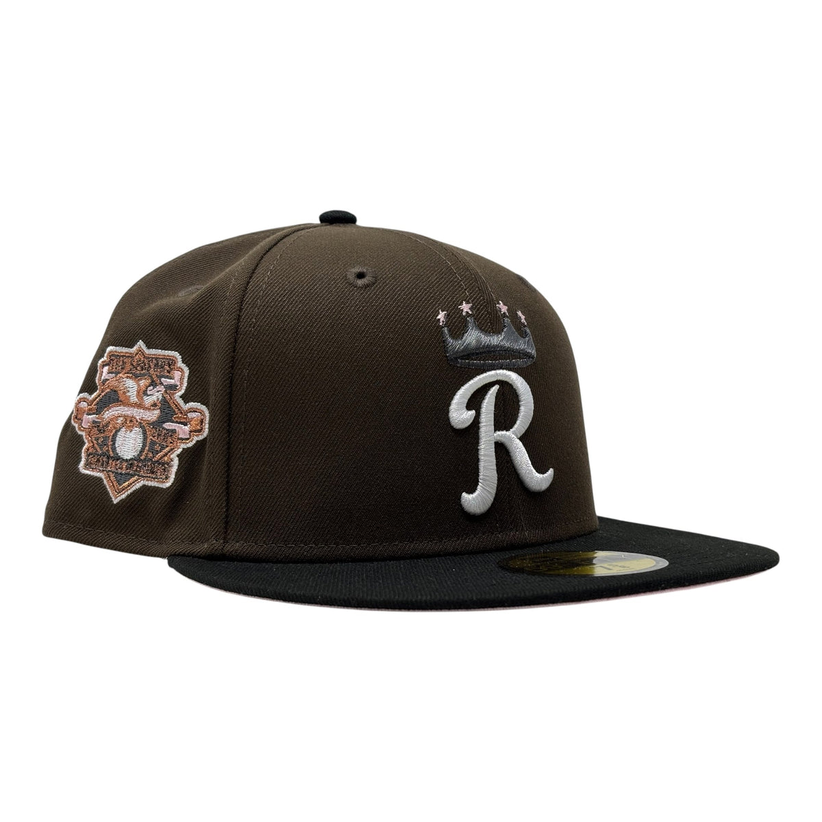 Kansas City Royals 100th Anniversary Pink Brim Fitted Hats-Brown Black