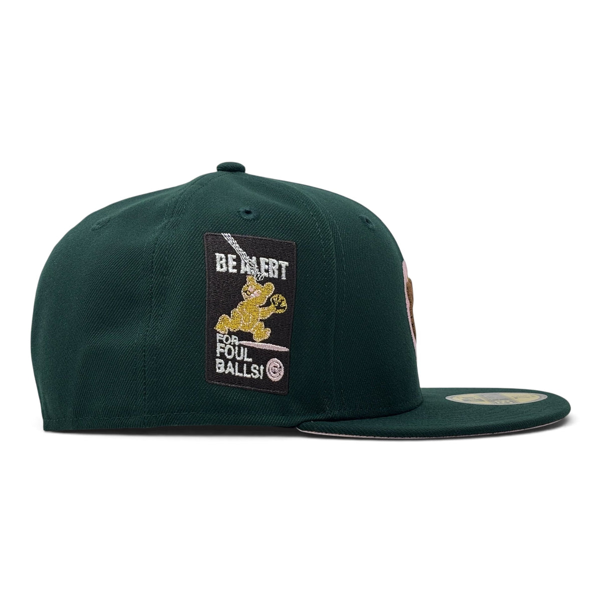 Chicago Cubs Be Alert Foul Ball Pink Brim 59Fifty New Era Fitted Hats-Green