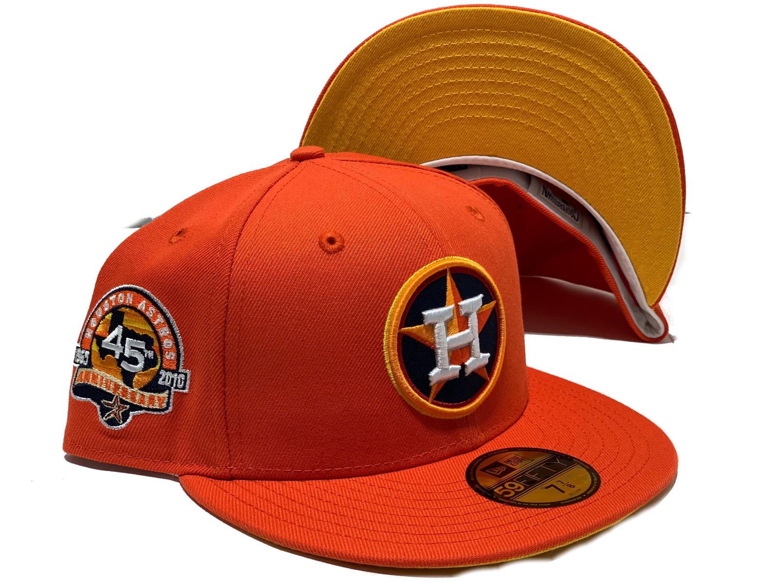 HOUSTON ASTRO 45TH ANNIVERSARY ORANGE YELLOW BRIM NEW ERA FITEED HAT