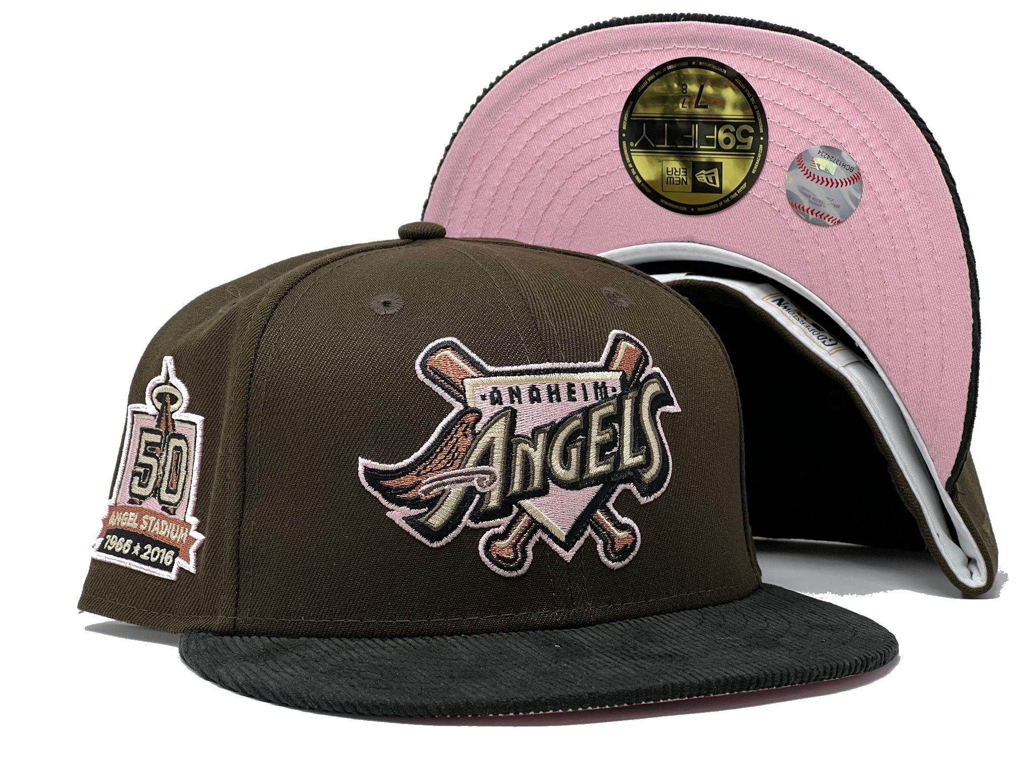 Anahiem  Angels 50th Anniversary Brown Black Corduory New Era Fitted Hat