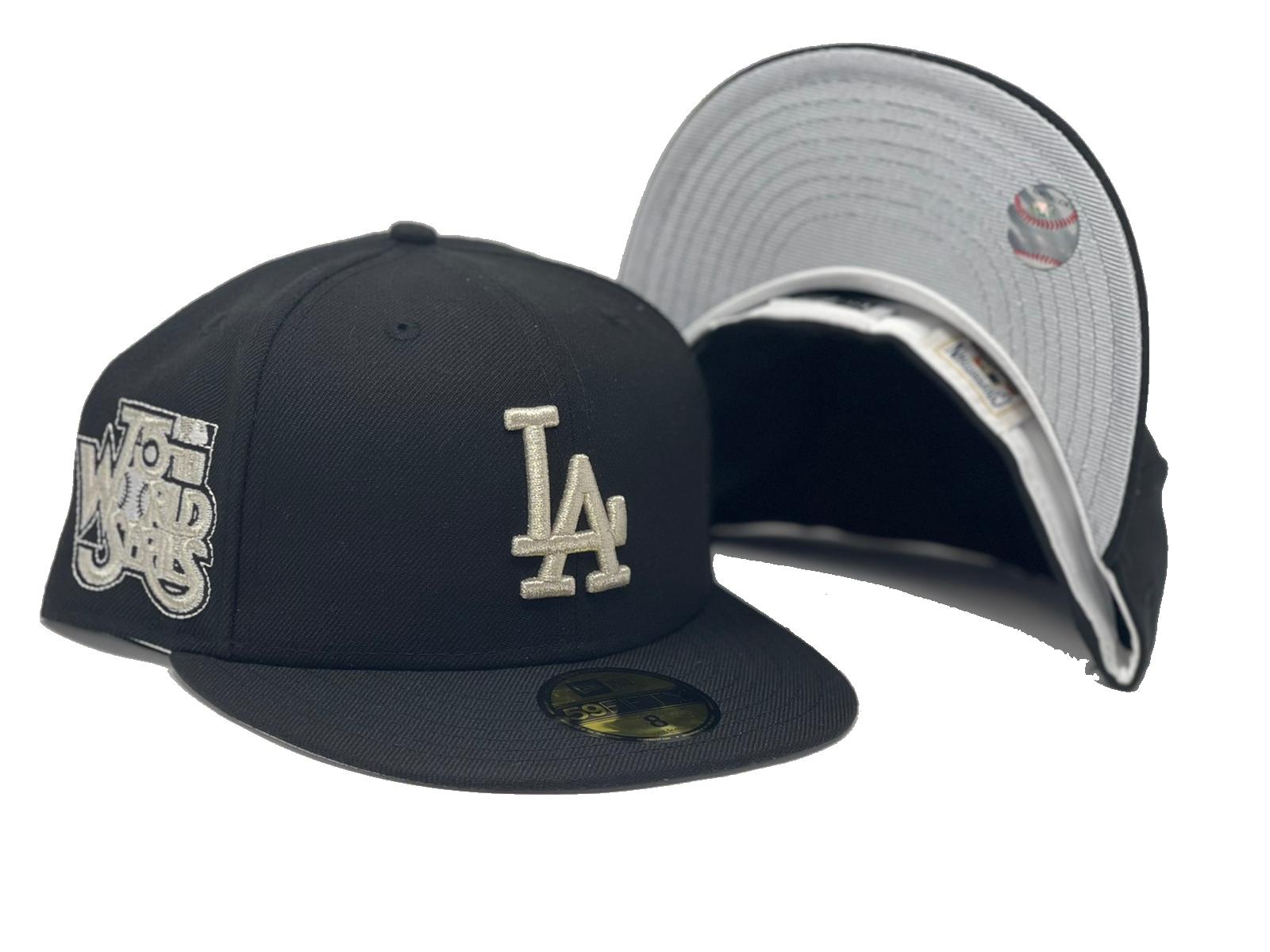 LOS ANGELES DODGERS 75TH WORLD SERIES BLACK METALLIC SILVER BRIM NEW ERA FITTED HAT