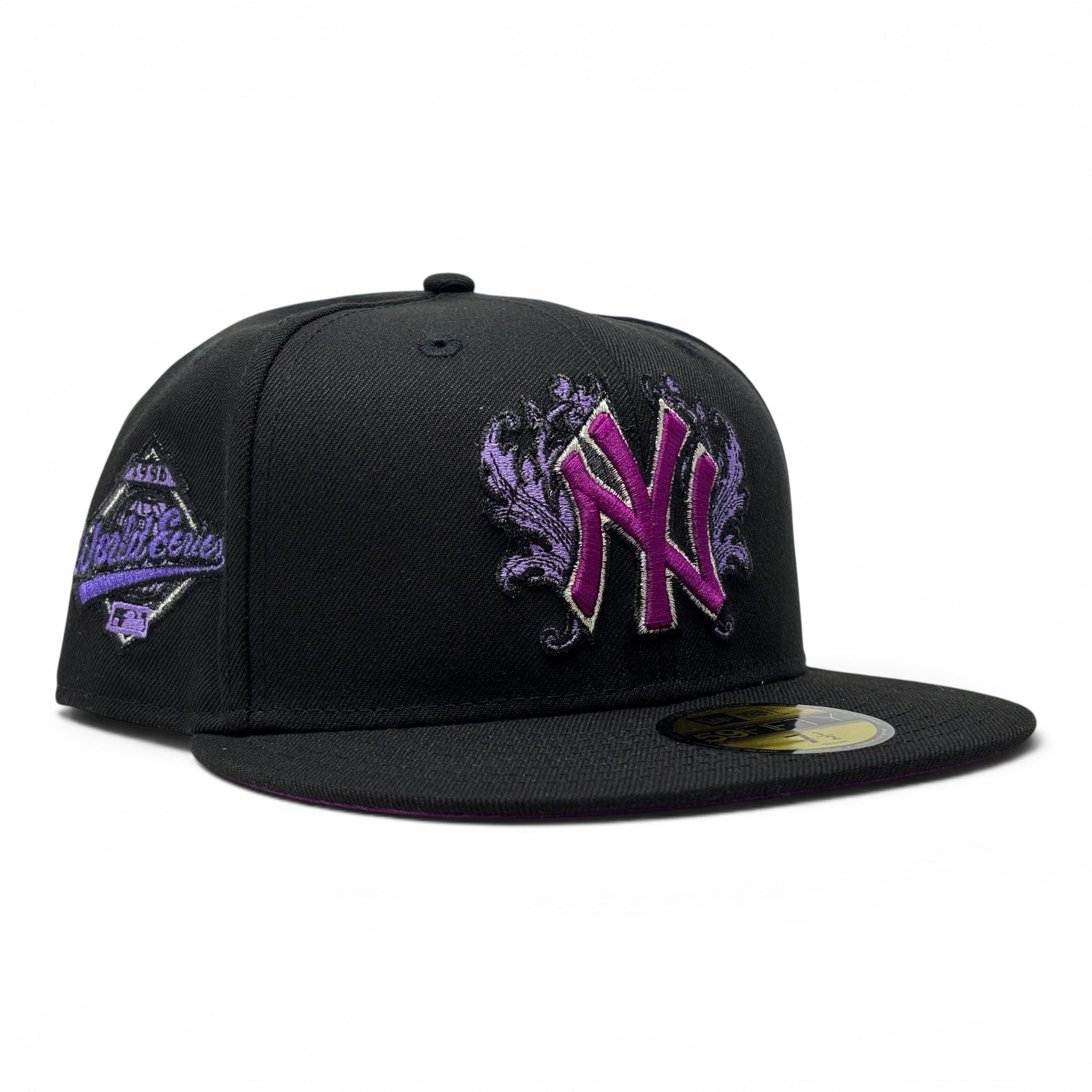 New York Yankees 1996 World Series iconic interlocking Fitted Hats-Black Purple