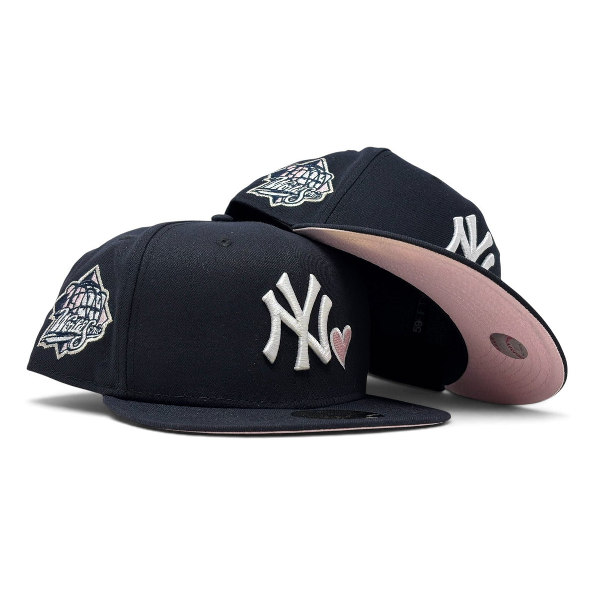 New York Yankees 1999 World Series with heart Pink Brim Fitted Hat-Navy